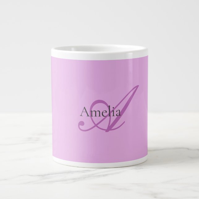 Name Monogram Initial Letter Orchid & Lilac Jumbo-Tasse (Vorderseite)