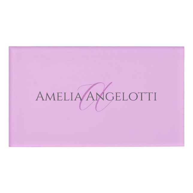 Name Monogram Initial Letter Orchid & Lilac Namenschild (Vorderseite)