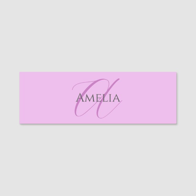 Name Monogram Initial Letter Orchid & Lilac Namensschild (Vorderseite)