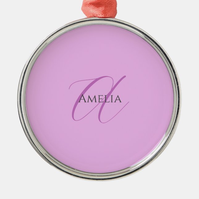 Name Monogram Initial Letter Orchid & Lilac Ornament Aus Metall (Vorne)