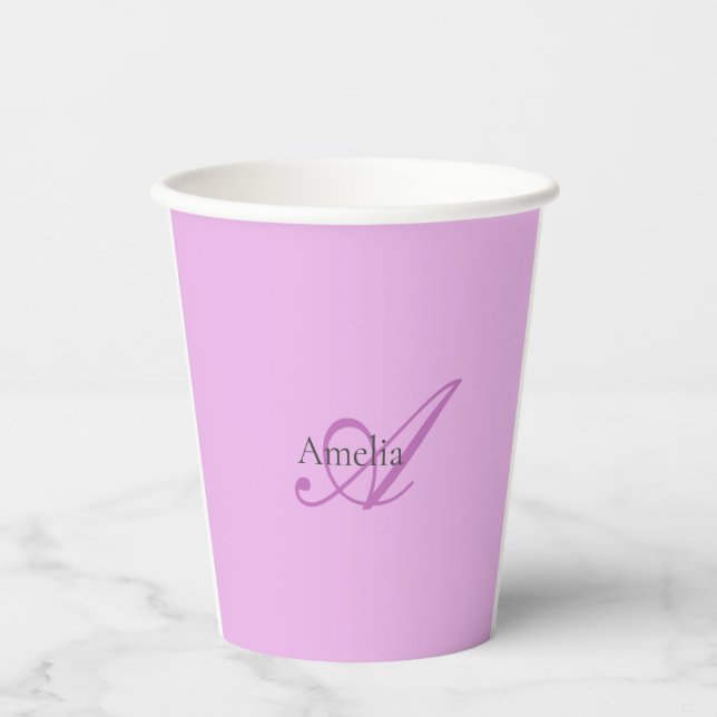 Name Monogram Initial Letter Orchid & Lilac Pappbecher (Vorderseite)