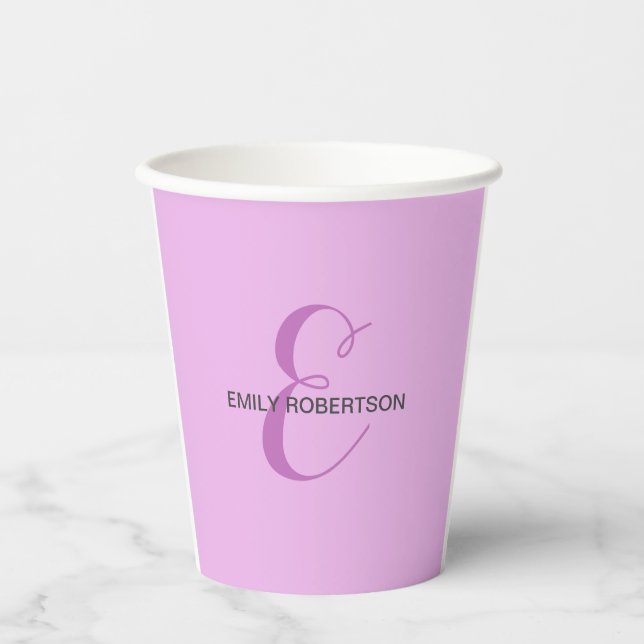 Name Monogram Initial Letter Orchid & Lilac Pappbecher (Vorderseite)