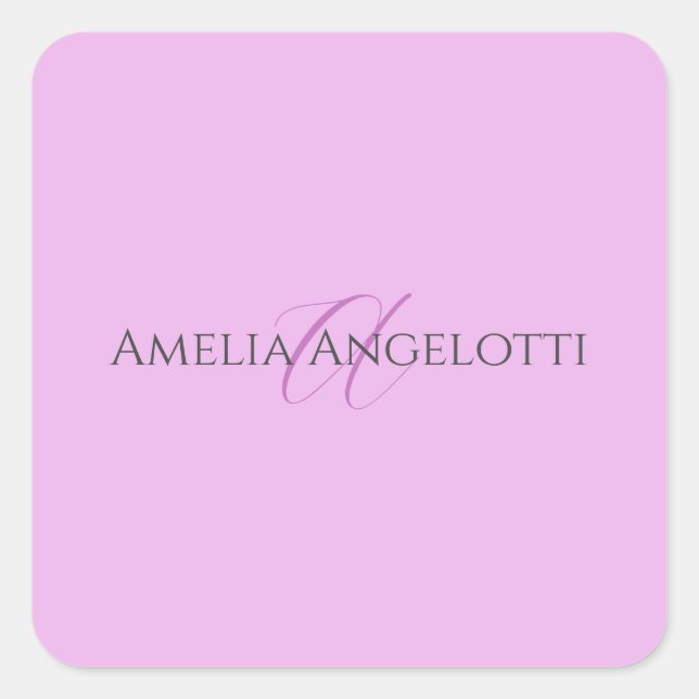 Name Monogram Initial Letter Orchid & Lilac Quadratischer Aufkleber (Vorderseite)