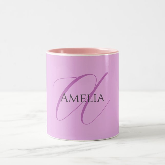 Name Monogram Initial Letter Orchid & Lilac Zweifarbige Tasse (Mittel)