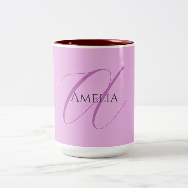 Name Monogram Initial Letter Orchid & Lilac Zweifarbige Tasse (Mittel)