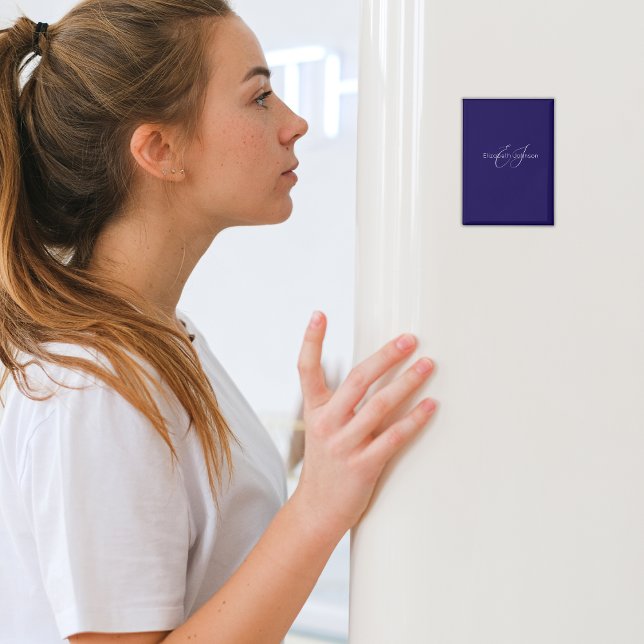 Name Monogram Klassisch blau-weiß Magnet (Von Creator hochgeladen)