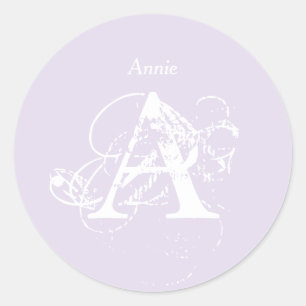 Name Monogram Lavender Elegante Simple Template Runder Aufkleber