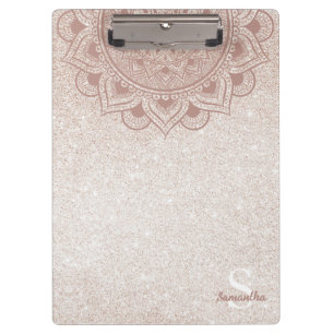 Name Monogram Mandala Lotus Yoga Rose Gold Chic Klemmbrett