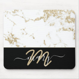 Name Monogram Marble Gold Elegante Zurück Weiß Mousepad