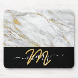 Name Monogram Marble Golden Strikes Back White Mousepad