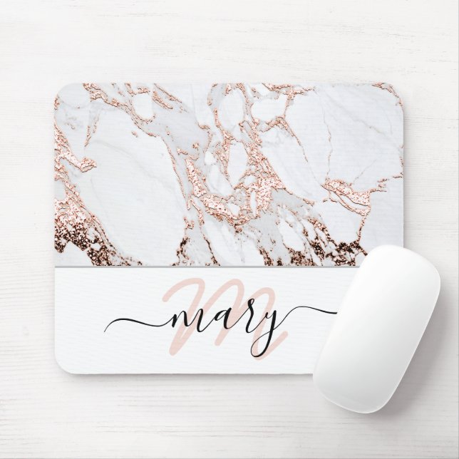 Name Monogram Marbor Rose Rosa Abstrakt Mousepad (Mit Mouse)