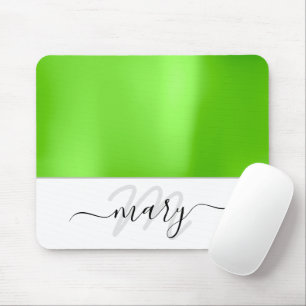 Name Monogram Minimal Fresh Green White Modern Mousepad