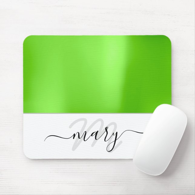 Name Monogram Minimal Fresh Green White Modern Mousepad (Mit Mouse)