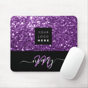 Name Monogram Minimal Lila Glitzer Logo Mousepad