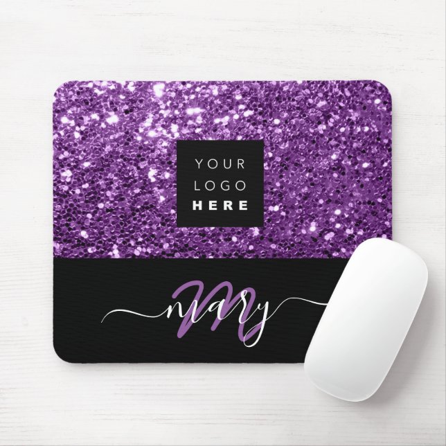 Name Monogram Minimal Lila Glitzer Logo Mousepad (Mit Mouse)