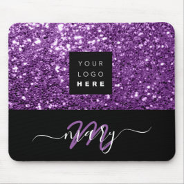 Name Monogram Minimal Lila Glitzer Logo Mousepad