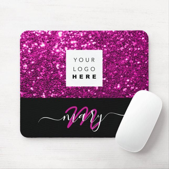 Name Monogram Minimal Pink Glitzer Logo Mousepad (Mit Mouse)
