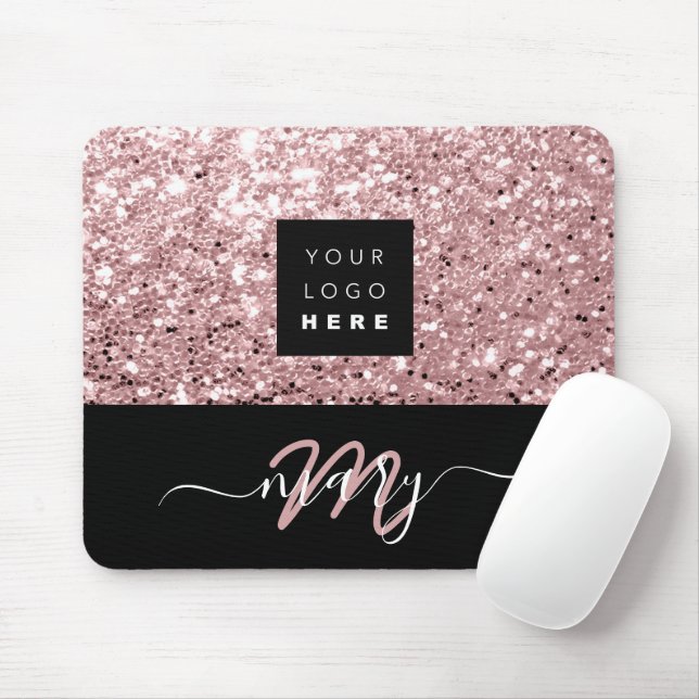 Name Monogram Minimal Pink Glitzer Logo Mousepad (Mit Mouse)