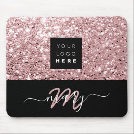 Name Monogram Minimal Pink Glitzer Logo Mousepad