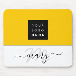 Name Monogram Minimal Yellow Lemon White Logo Mousepad