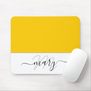 Name Monogram Minimal Yellow Lemon White Modern Mousepad