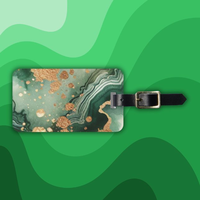 Name Monogram Modern Gold & Green Geode | Gepäckanhänger (Von Creator hochgeladen)
