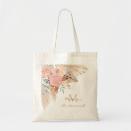 Name Monogram Pampas Bridesmaid Totbeutel Tragetasche