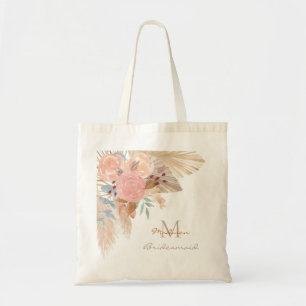 Name Monogram Pampas Bridesmaid Totbeutel Tragetasche