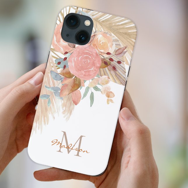 Name Monogram Pampelgras Blush Pink Floral Case-Mate iPhone Hülle (Von Creator hochgeladen)