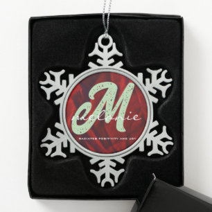 Name Monogram Personalisiert Weihnachtsschmuck Schneeflocken Zinn-Ornament