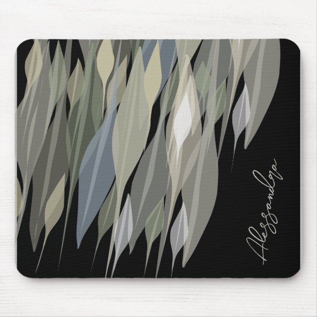 Name Monogram Salbei beige graue schwarze Blätter Mousepad (Vorne)