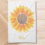 Name Monogram Sunflower Geschirrtuch<br><div class="desc">Dieses florale Küchentuch ist mit einer gelben,  wasserfarbenen Sonnenblume geschmückt. Passen Sie es mit Ihrem Namen und Initial an. Weil wir unsere eigenen Kunstwerke erstellen,  werden Sie dieses exakte Bild von anderen Designern nicht finden. Original Wasserfarbe © Michele Davies.</div>
