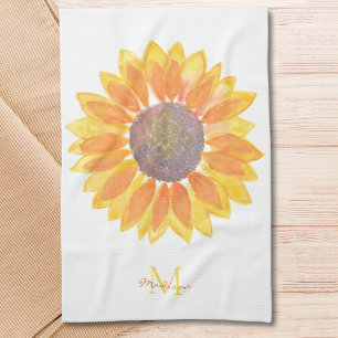 Name Monogram Sunflower Geschirrtuch