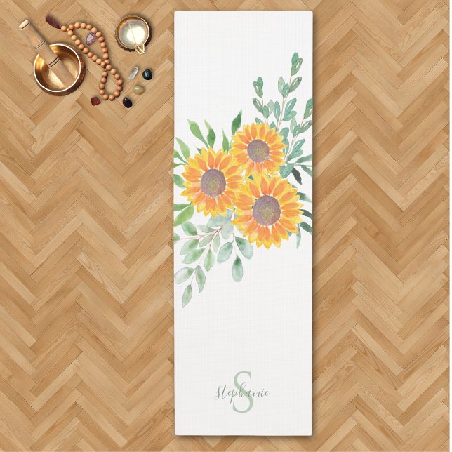 Name Monogram Sunflower Yogamatte (Von Creator hochgeladen)