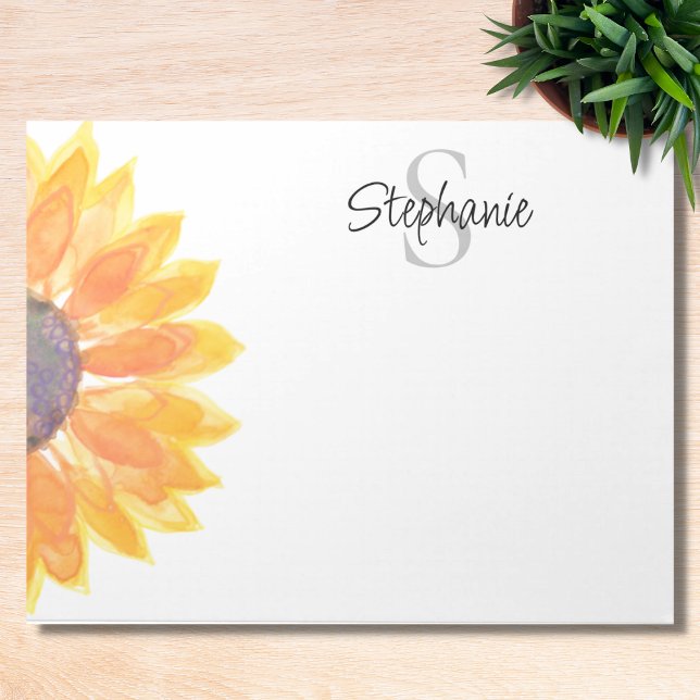 Name Monogram Watercolor Sonnenblume Notizblock (Von Creator hochgeladen)