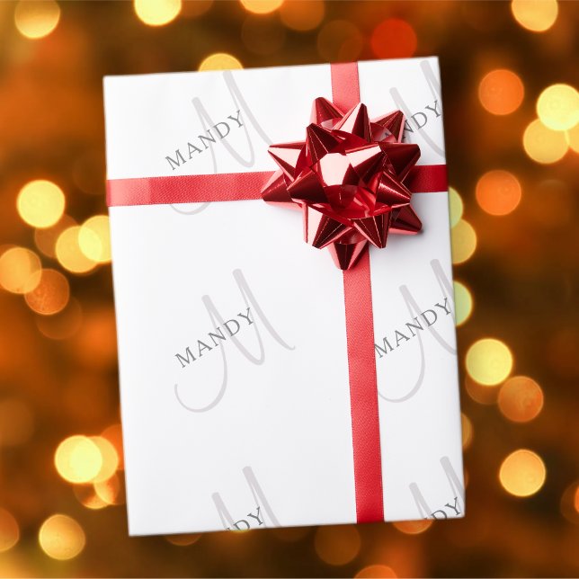 Name Monogram & White & Gray Geschenkpapier (Von Creator hochgeladen)