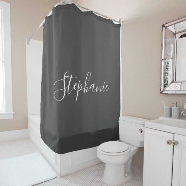 Name Monogram White Gray Klasse Elegant Custom Duschvorhang (Beispiel)