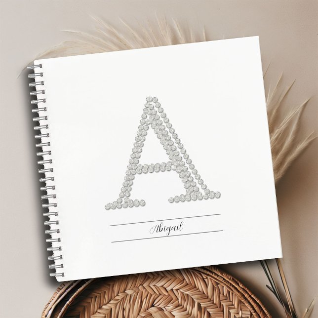 Name Monogram White Kristall A Minimalistisch Notizbuch (name monogram rhinestones personalized notebook birthday christmas mother bestie gift)