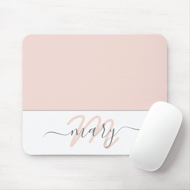 Name Monogram White Rosa Abstrakt Mousepad (Mit Mouse)