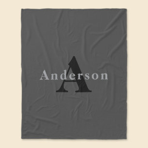 Name & Monogramm   Dunkelgrau Fleecedecke