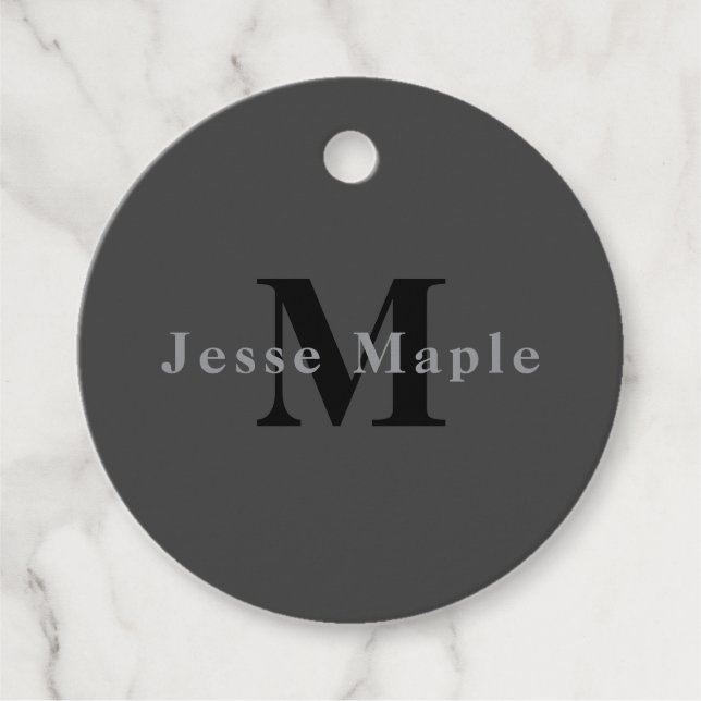 Name & Monogramm | Dunkelgrau Geschenkanhänger (Vorderseite)