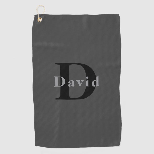 Name & Monogramm | Dunkelgrau Golfhandtuch (Vorderseite)