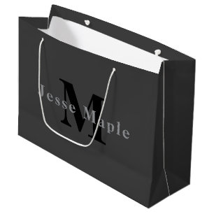 Name & Monogramm Dunkelgrau Große Geschenktüte