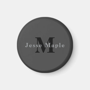 Name & Monogramm   Dunkelgrau Magnet