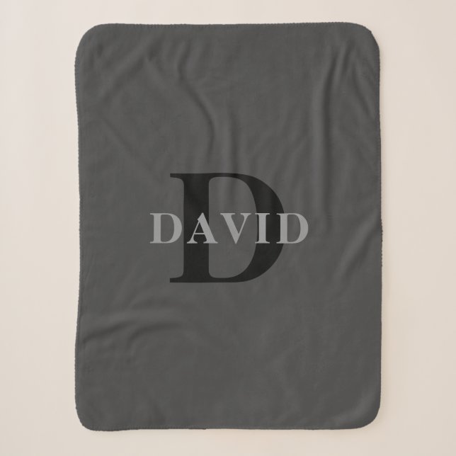 Name & Monogramm | Dunkelgrau Sherpadecke (Vorderseite)