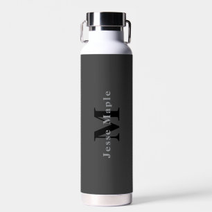 Name & Monogramm Dunkelgrau Trinkflasche