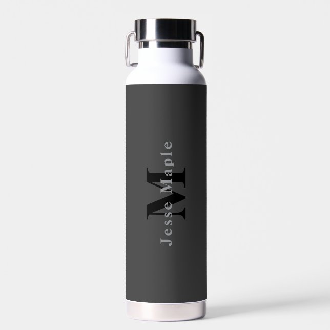 Name & Monogramm | Dunkelgrau Trinkflasche (Vorne)