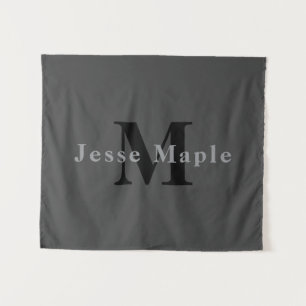 Name & Monogramm Dunkelgrau Wandteppich