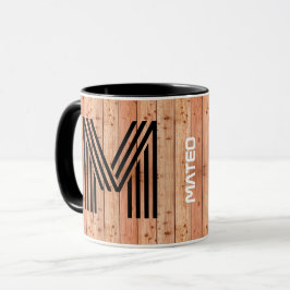 Name, Monogramm (Holzstil) Vintage Keramik Kaffee Tasse