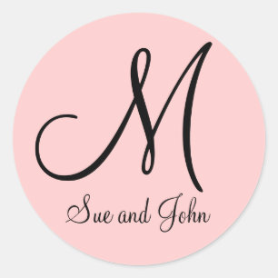 Name Monogramm Initial Pink Gastgeschenk Hochzeit Runder Aufkleber